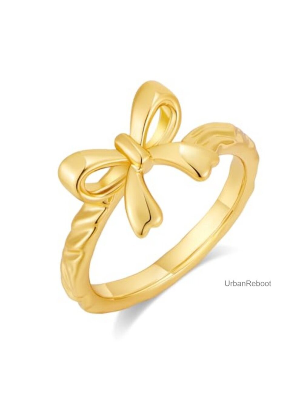 14K Gold Plated Bow Ring for Women - Adjustable Statement Band